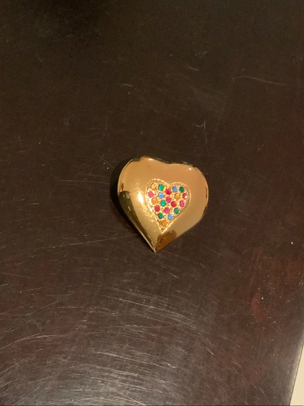 Yves Saint Laurent Gold Heart Brooch with Multicolor Dot Heart